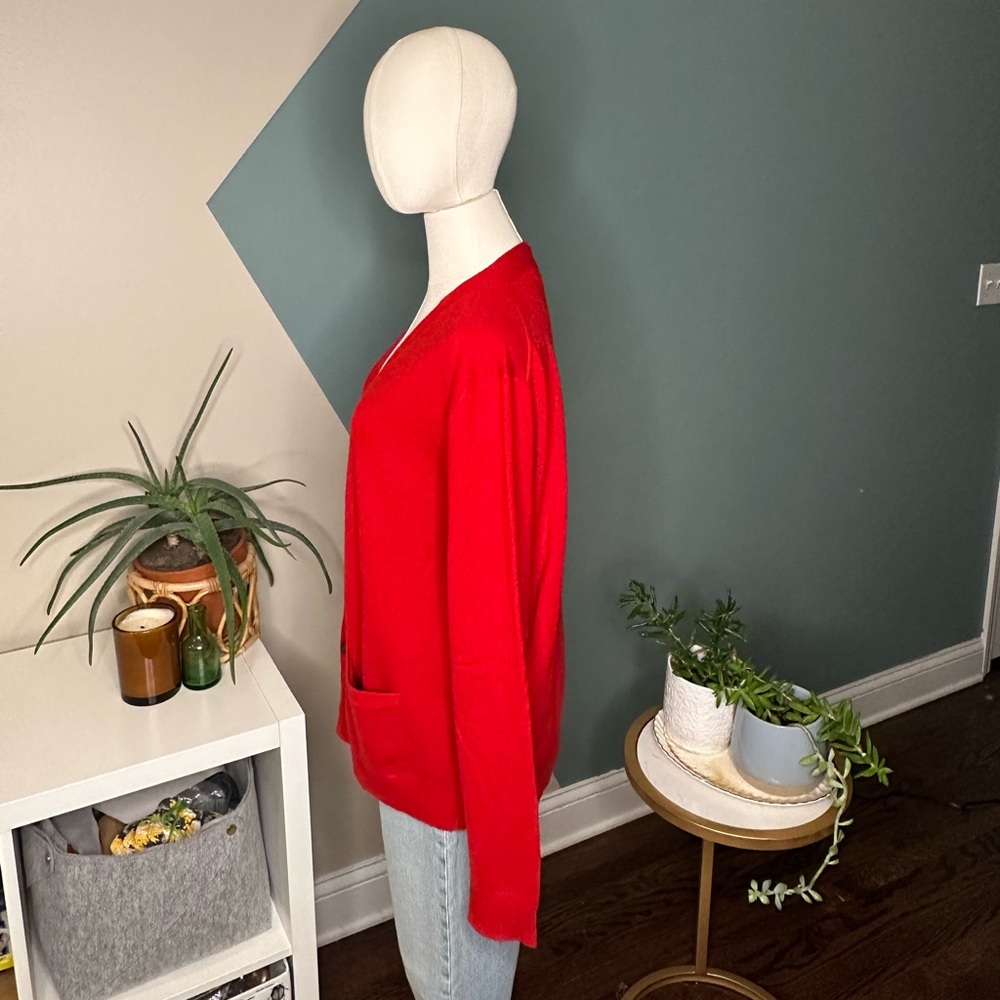 Vintage 90s Polo Ralph Lauren Cashmere Cardigan Sweater Red Y2K Classic Knit L - Picture 3 of 12